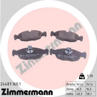 Jeu de 4 plaquettes de frein arrière ZIMMERMANN 24487.160.1