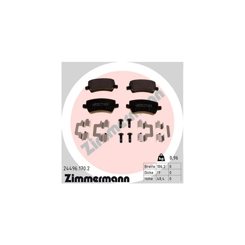 Jeu de 4 plaquettes de frein arrière ZIMMERMANN 24496.170.2