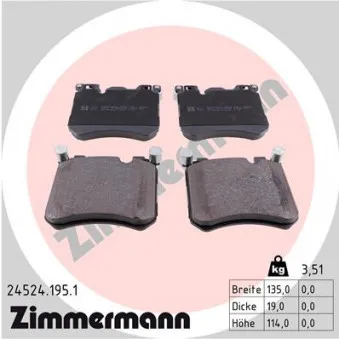 Jeu de 4 plaquettes de frein avant ZIMMERMANN 24524.195.1