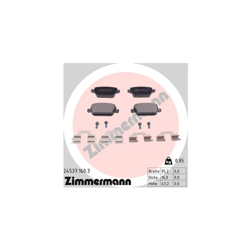 Jeu de 4 plaquettes de frein arrière ZIMMERMANN 24537.160.3