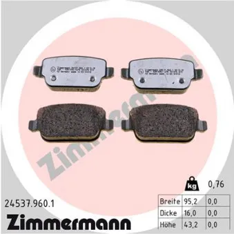 Jeu de 4 plaquettes de frein arrière ZIMMERMANN 24537.960.1
