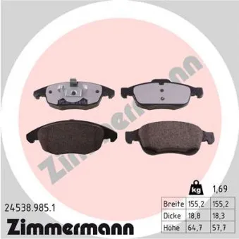 Jeu de 4 plaquettes de frein avant ZIMMERMANN 24538.985.1