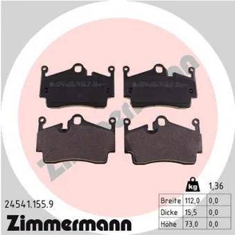 Jeu de 4 plaquettes de frein arrière ZIMMERMANN 24541.155.9