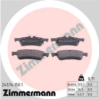 Jeu de 4 plaquettes de frein arrière ZIMMERMANN 24574.150.1