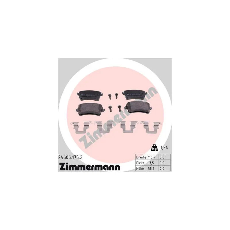 Jeu de 4 plaquettes de frein arrière ZIMMERMANN 24606.175.2