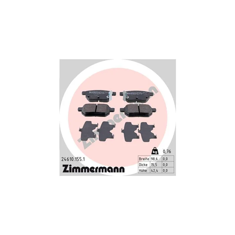 Jeu de 4 plaquettes de frein arrière ZIMMERMANN 24610.155.1