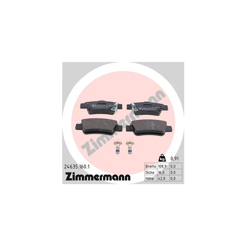 Jeu de 4 plaquettes de frein arrière ZIMMERMANN 24635.160.1