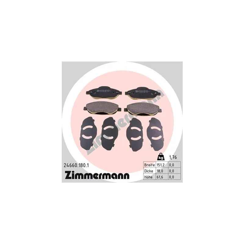 Jeu de 4 plaquettes de frein avant ZIMMERMANN 24660.180.1