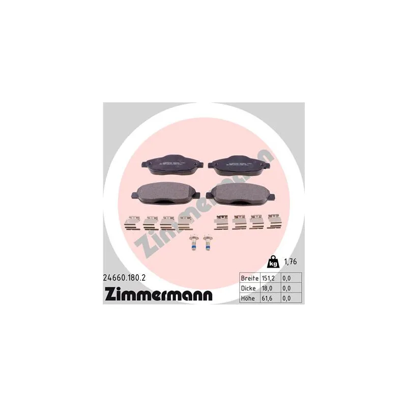 Jeu de 4 plaquettes de frein avant ZIMMERMANN 24660.180.2