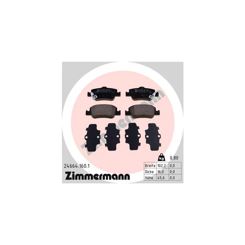 Jeu de 4 plaquettes de frein arrière ZIMMERMANN 24664.160.1