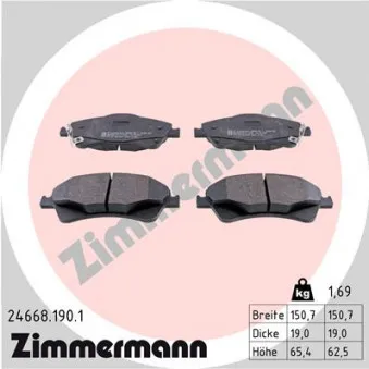 Jeu de 4 plaquettes de frein avant ZIMMERMANN 24668.190.1