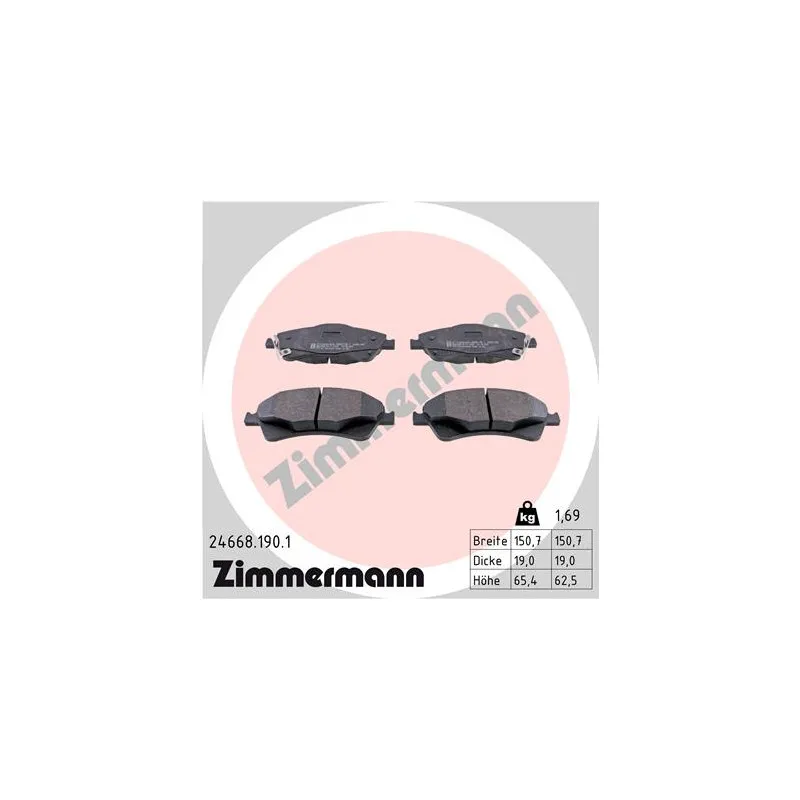 Jeu de 4 plaquettes de frein avant ZIMMERMANN 24668.190.1