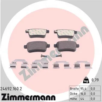 Jeu de 4 plaquettes de frein arrière ZIMMERMANN 24692.160.2