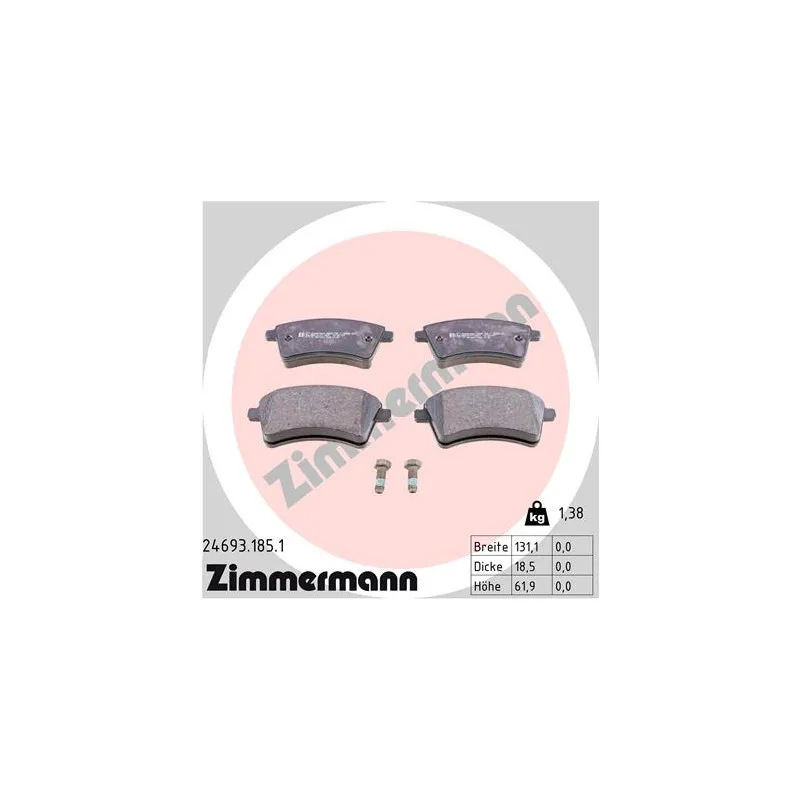 Jeu de 4 plaquettes de frein avant ZIMMERMANN 24693.185.1