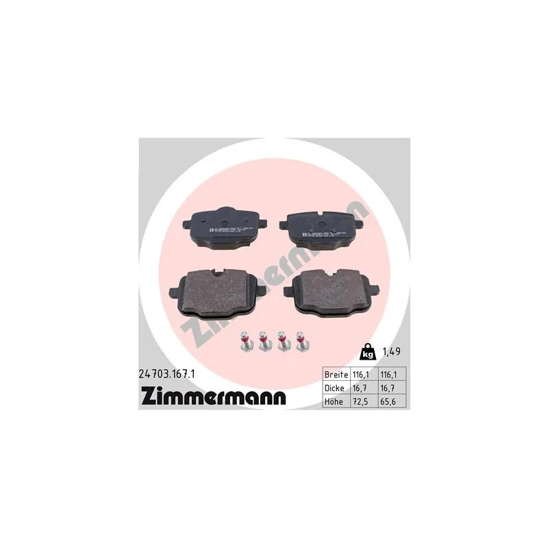 Jeu de 4 plaquettes de frein arrière ZIMMERMANN 24703.167.1