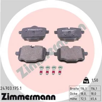 Jeu de 4 plaquettes de frein arrière ZIMMERMANN 24703.175.1