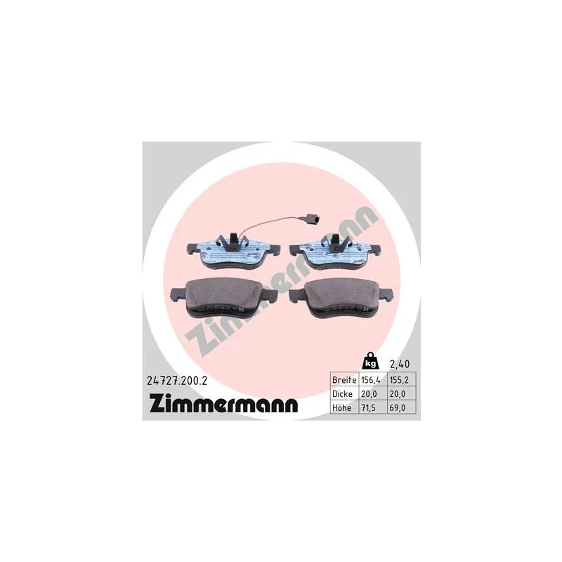 Jeu de 4 plaquettes de frein avant ZIMMERMANN 24727.200.2