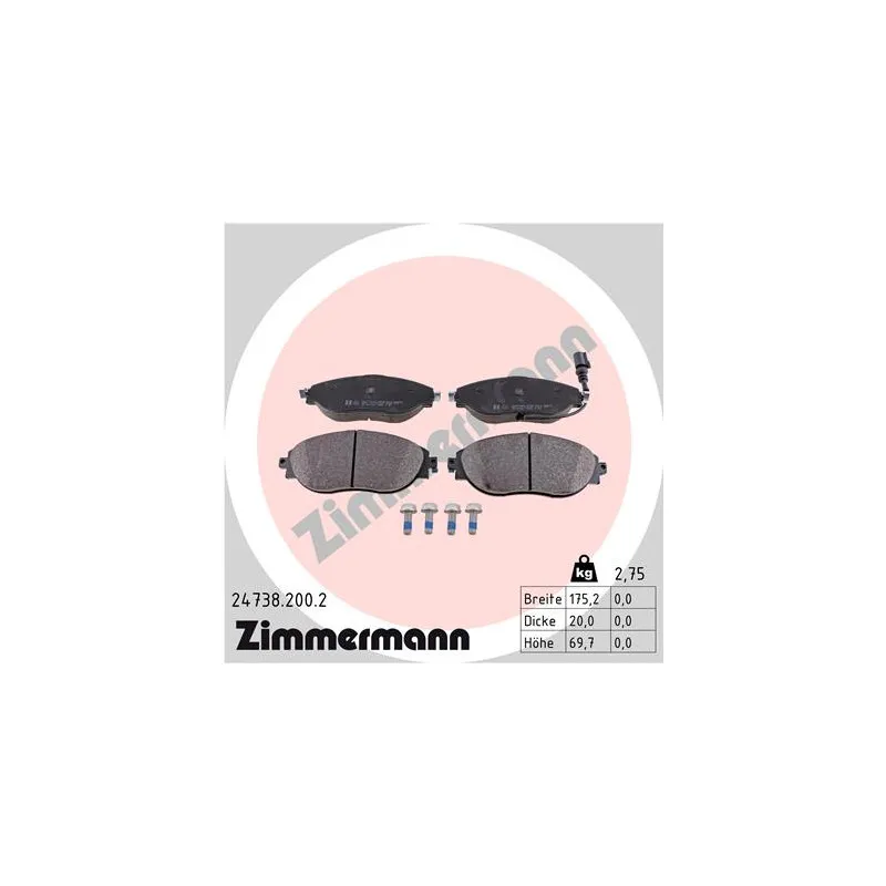 Jeu de 4 plaquettes de frein avant ZIMMERMANN 24738.200.2
