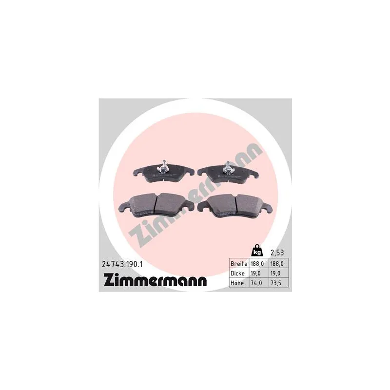 Jeu de 4 plaquettes de frein avant ZIMMERMANN 24743.190.1