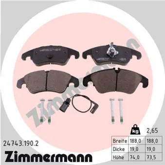 Jeu de 4 plaquettes de frein avant ZIMMERMANN 24743.190.2