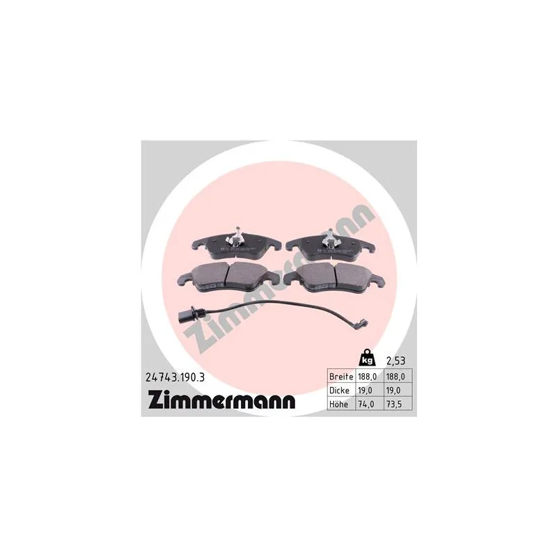 Jeu de 4 plaquettes de frein avant ZIMMERMANN 24743.190.3