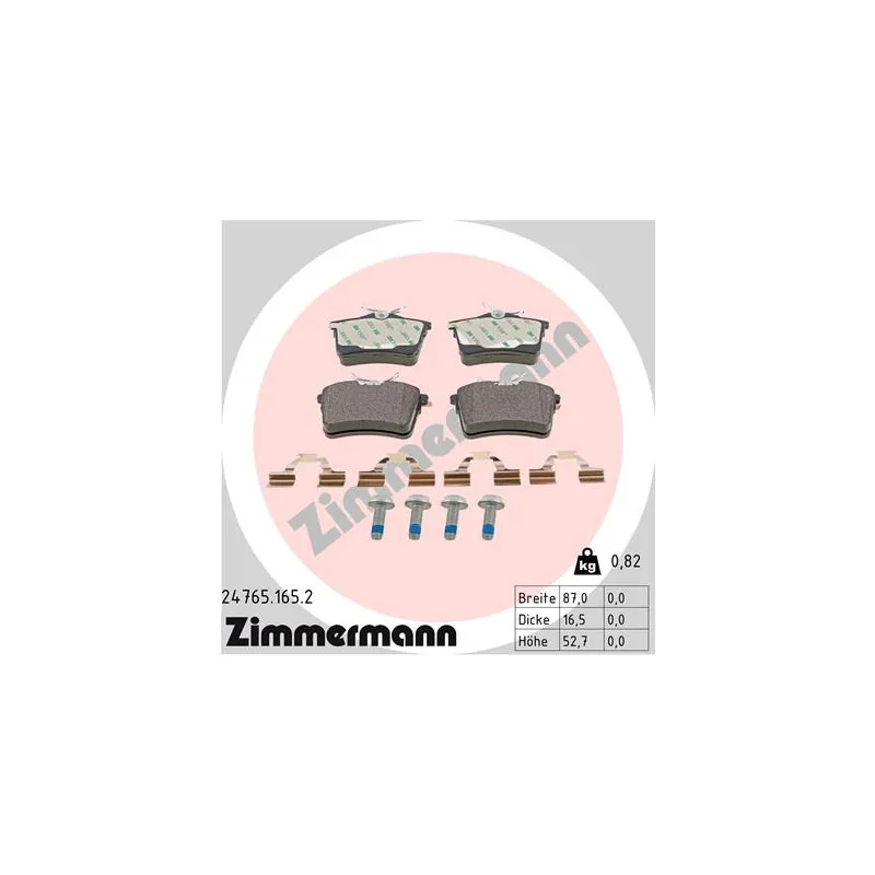 Jeu de 4 plaquettes de frein arrière ZIMMERMANN 24765.165.2