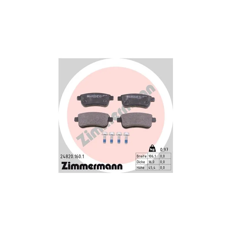 Jeu de 4 plaquettes de frein arrière ZIMMERMANN 24820.160.1