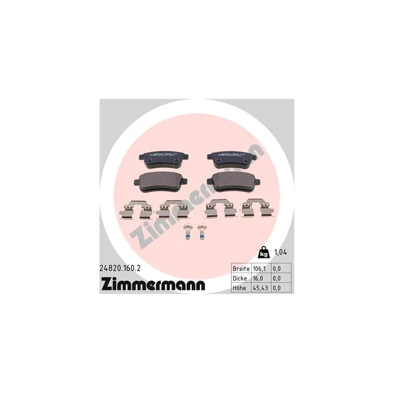 Jeu de 4 plaquettes de frein arrière ZIMMERMANN 24820.160.2