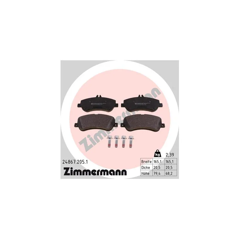 Jeu de 4 plaquettes de frein avant ZIMMERMANN 24867.205.1