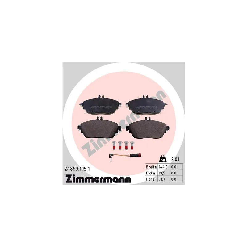 Jeu de 4 plaquettes de frein avant ZIMMERMANN 24869.195.1