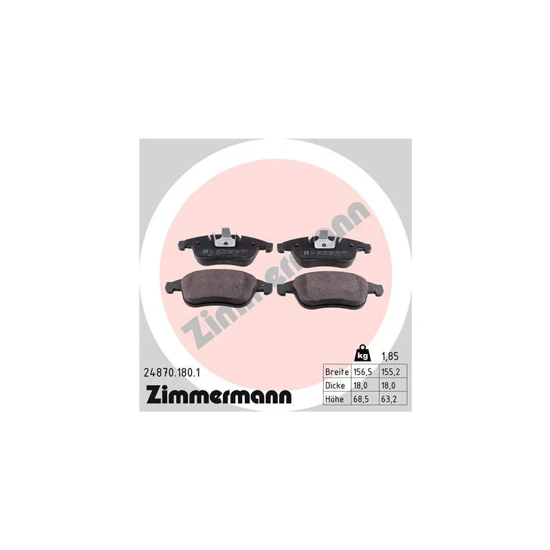 Jeu de 4 plaquettes de frein avant ZIMMERMANN 24870.180.1