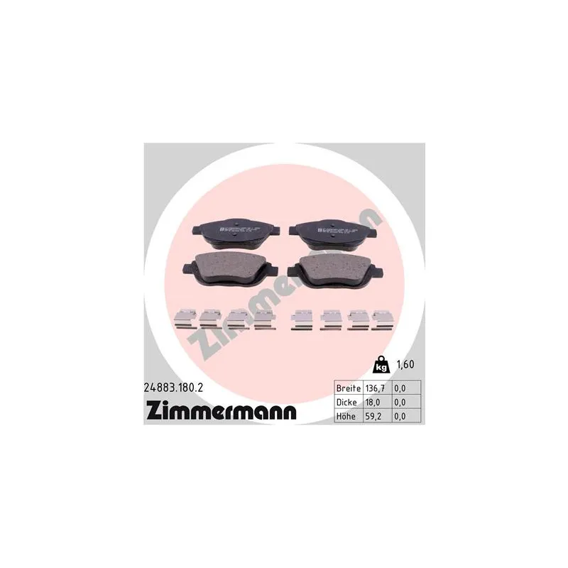 Jeu de 4 plaquettes de frein avant ZIMMERMANN 24883.180.2