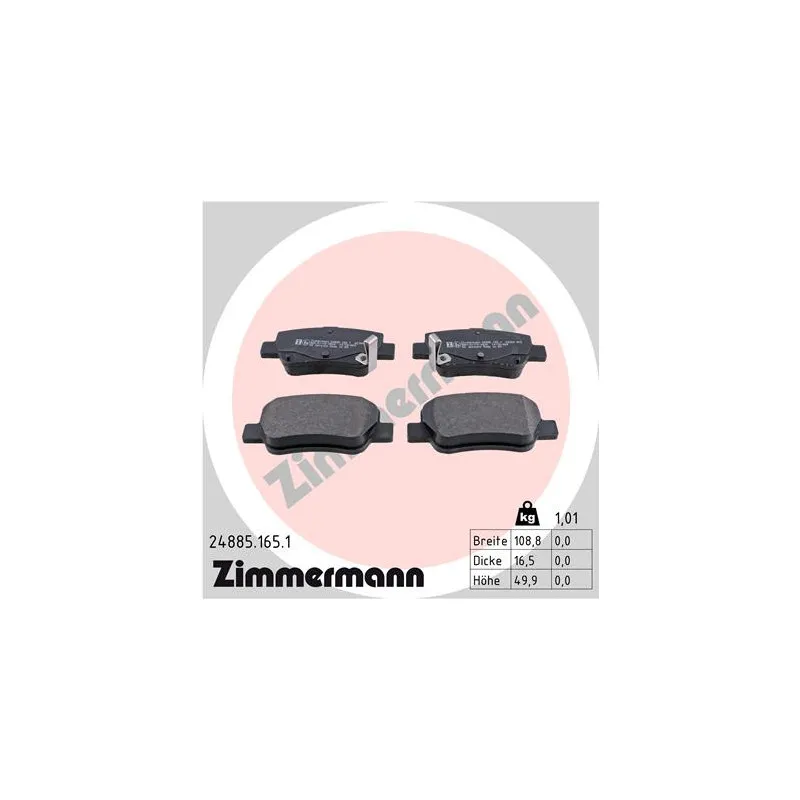 Jeu de 4 plaquettes de frein arrière ZIMMERMANN 24885.165.1
