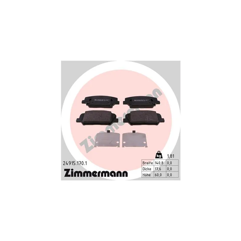 Jeu de 4 plaquettes de frein avant ZIMMERMANN 24915.170.1