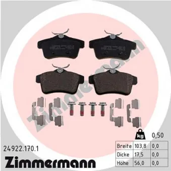 Jeu de 4 plaquettes de frein arrière ZIMMERMANN 24922.170.1