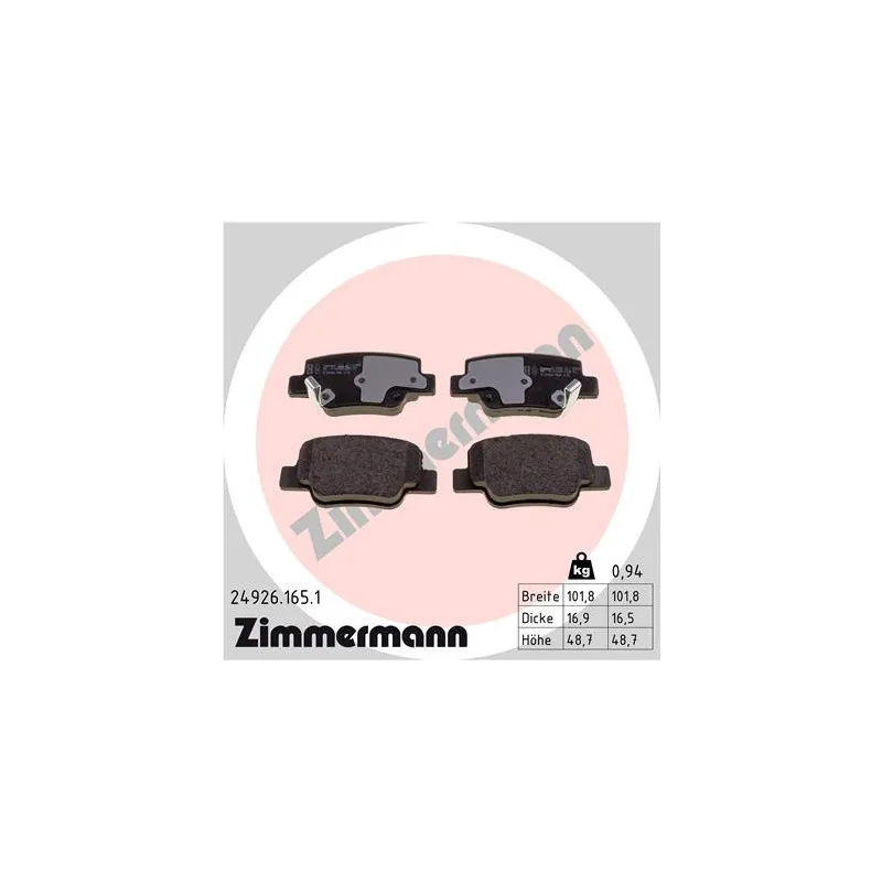 Jeu de 4 plaquettes de frein arrière ZIMMERMANN 24926.165.1