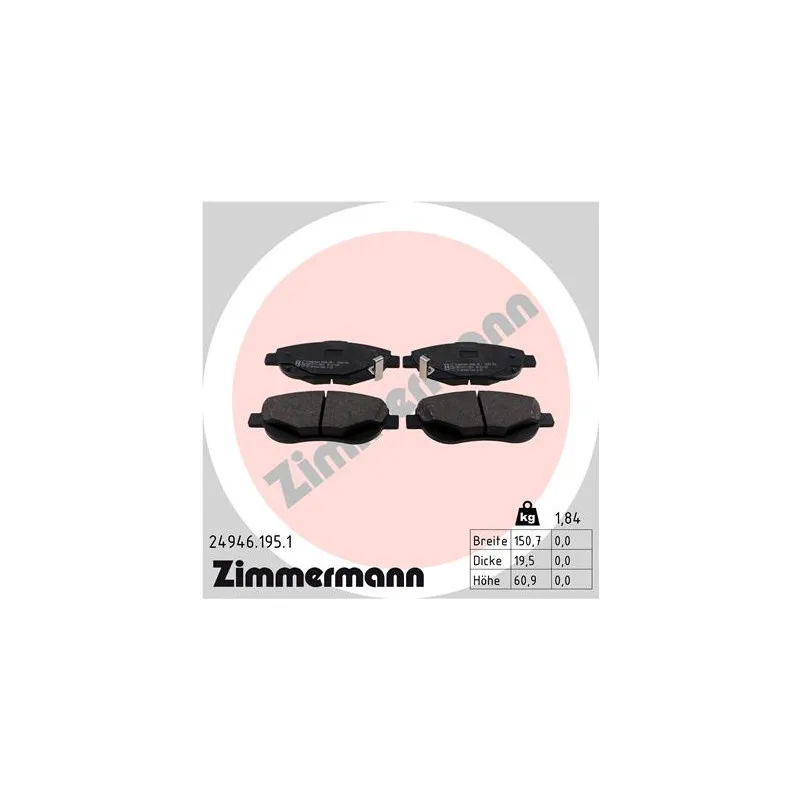 Jeu de 4 plaquettes de frein avant ZIMMERMANN 24946.195.1