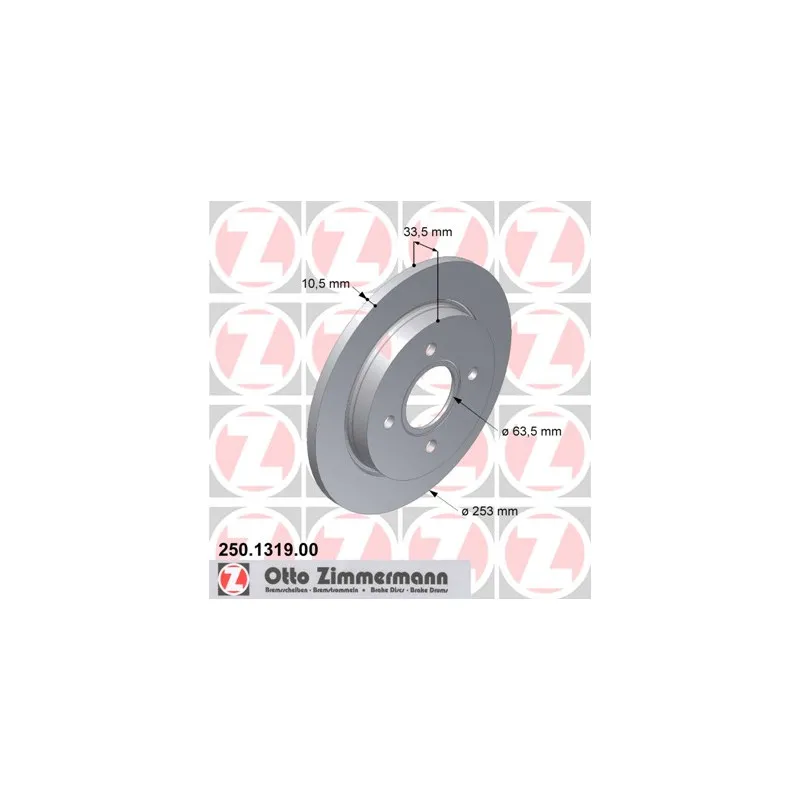 Jeu de 2 disques de frein arrière ZIMMERMANN 250.1319.00