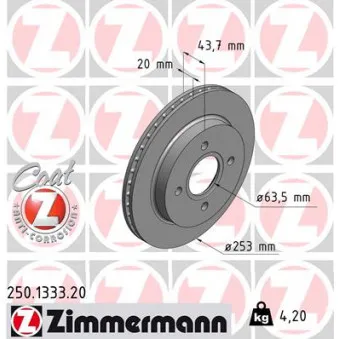 Jeu de 2 disques de frein arrière ZIMMERMANN 250.1333.20