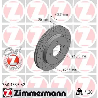 Jeu de 2 disques de frein arrière ZIMMERMANN 250.1333.52