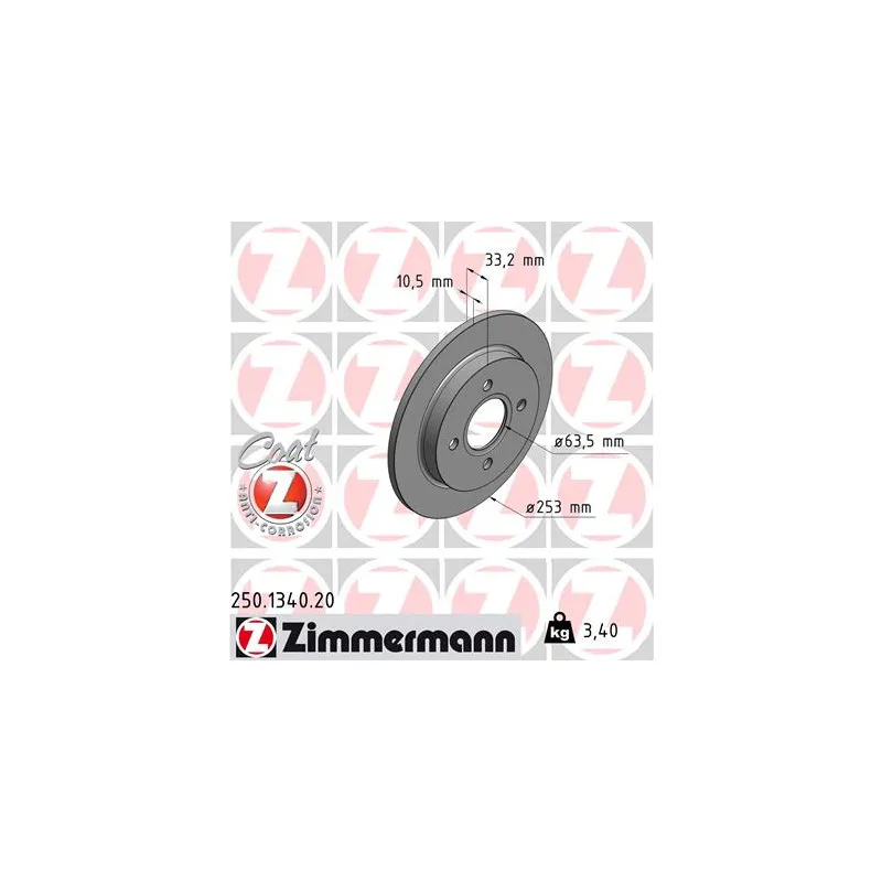 Jeu de 2 disques de frein arrière ZIMMERMANN 250.1340.20