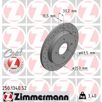 Jeu de 2 disques de frein arrière ZIMMERMANN 250.1340.52