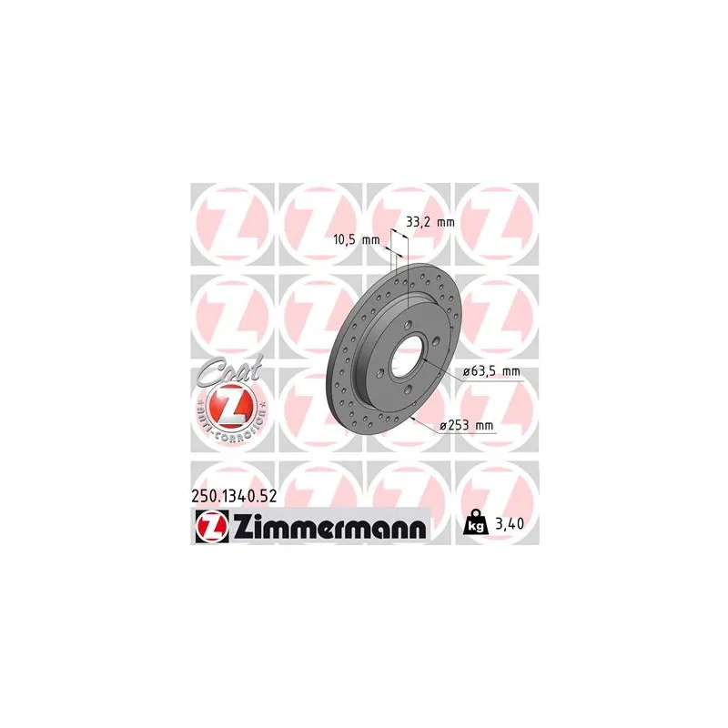 Jeu de 2 disques de frein arrière ZIMMERMANN 250.1340.52