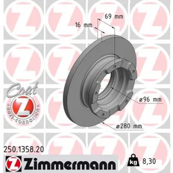 Jeu de 2 disques de frein arrière ZIMMERMANN 250.1358.20