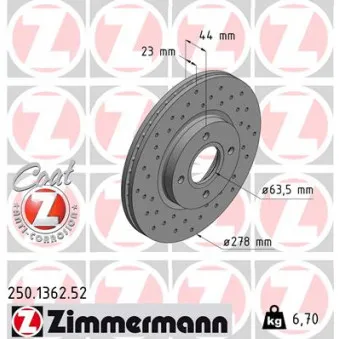 Jeu de 2 disques de frein avant ZIMMERMANN 250.1362.52