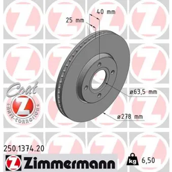 Jeu de 2 disques de frein avant ZIMMERMANN 250.1374.20