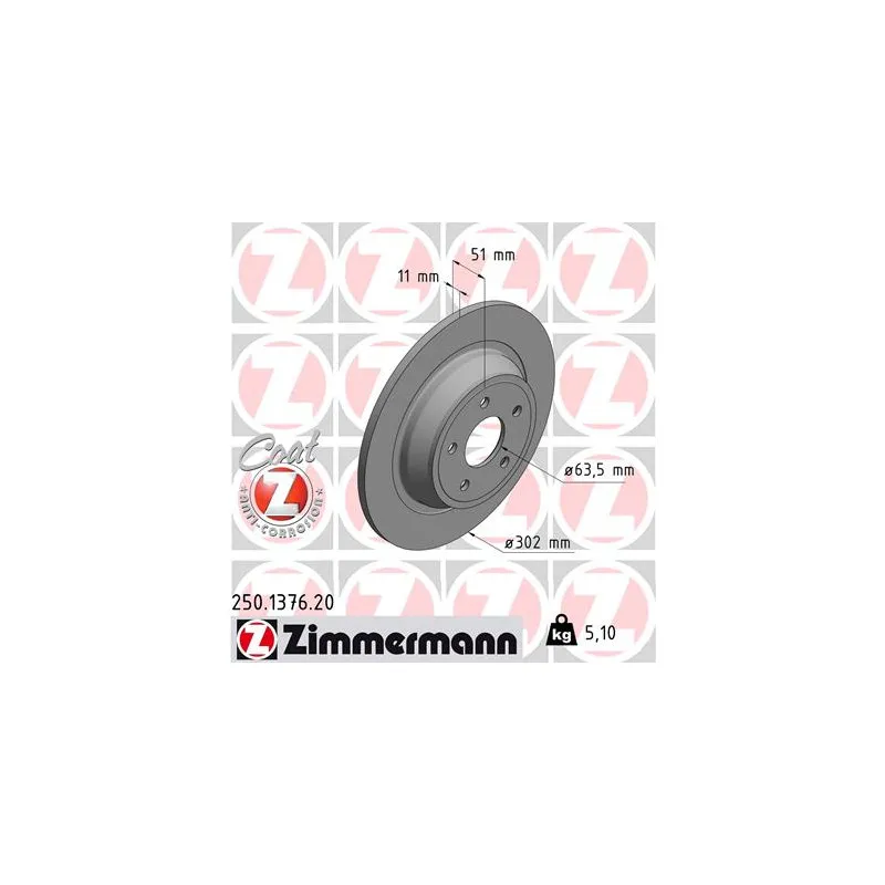 Jeu de 2 disques de frein arrière ZIMMERMANN 250.1376.20
