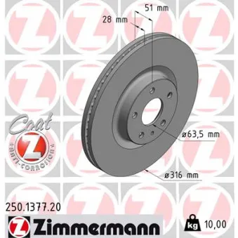 Jeu de 2 disques de frein avant ZIMMERMANN 250.1377.20
