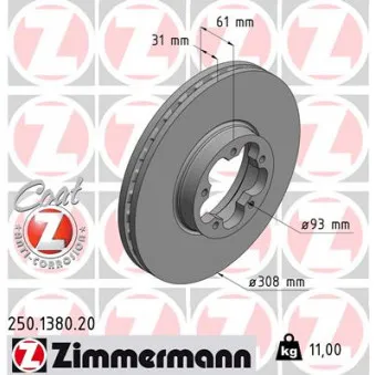 Jeu de 2 disques de frein avant ZIMMERMANN 250.1380.20