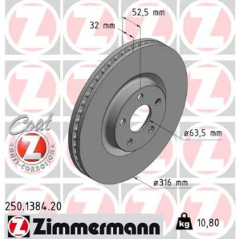 Jeu de 2 disques de frein avant ZIMMERMANN 250.1384.20